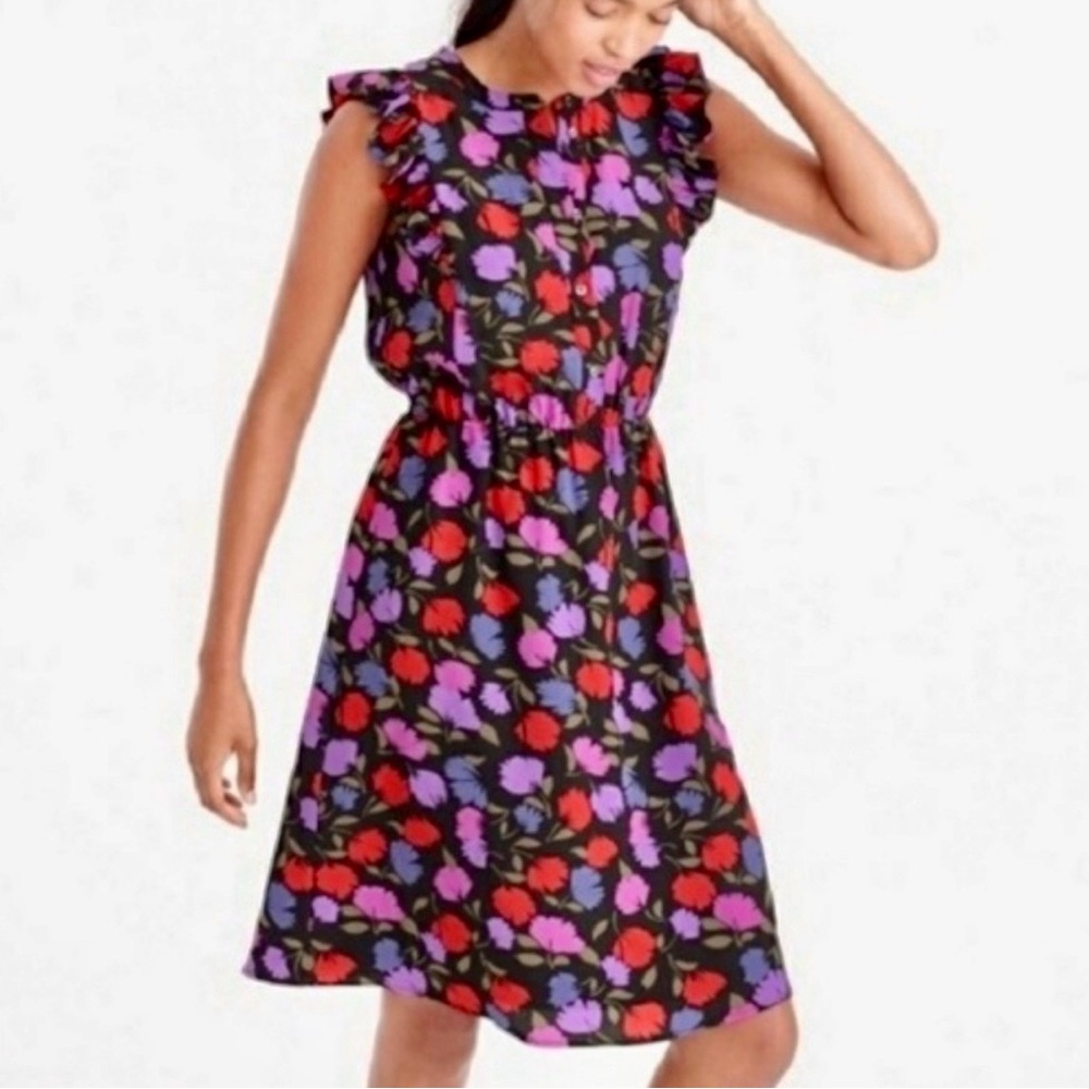 J. Crew Floral Midi Dress - Black, Red, Purple